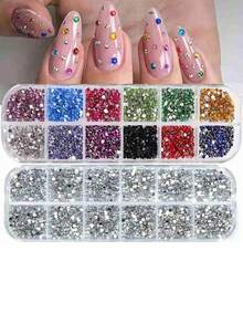 12-Size Multi-Colored Rhinestone Nail Art, 3D Acrylic Nail Art Stones, Gemstones, Pearls, DIY Nail Art Decorative Accessories, Nail Art Supplies, Nail Art Jewelry - Multicolor - View 1