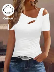 EMERY ROSE Y2K 纯棉女式T恤，春夏新品 - 白色 - 查看 1