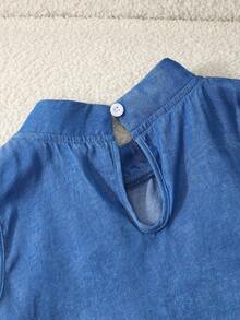 SHEIN Bộ đồ 2 món cho bé gái màu vàng tươi, gồm áo không tay họa tiết hoa và quần ống rộng thoải mái, thích hợp cho mùa xuân/hè. - Màu xanh lam - Xem 7