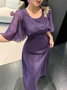 DAZY 女士不对称飘逸紫色雪纺连衣裙 - 紫羅蘭色 - 查看 5