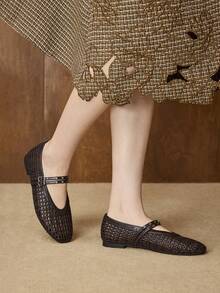 MOTF ZAPATOS PLANOS DE MUJER CON TRENZA Y PUNTA REDONDA PARA PRIMAVERA - Café integral - Ver 4