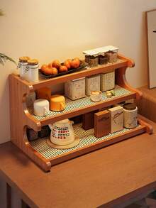 High-End Ambiance, Bid Farewell To Clutter. Wooden Trapezoidal Rattan Storage Shelf, Green Plants, Bay Window, Balcony, Flower Stand, Multi-Tiered Water-Draining Storage Rack, Step-By-Step Cup Holder, Versatile Desktop Storage Rack, Multi-Tiered Storage Rack, Bookshelf, Kitchen And Office Use, Cup Holder, Home Essentials, Storage Rack - Brown - View 9