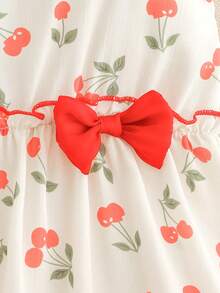 Đầm bé gái (cỡ nhỏ) in hình quả anh đào, thắt eo, xếp ly, điểm nhấn nơ đỏ, kiểu dáng thanh lịch, thoải mái cho kỳ nghỉ. - Nhiều màu - Xem 4