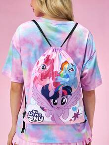 My Little Pony X SHEIN 1 件卡通印花抽绳背包，肩带长度可调节，健身包，帆布背包，休闲包，旅行包，运动沙滩包，暮光闪闪，云宝黛西，萍琪派。 - 淡紫色 - 查看 4