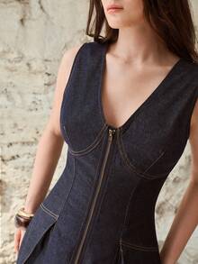 MOTF PREMIUM ĐẦM DENIM NỮ KIỂU THƯỜNG NGÀY/HẸN HÒ, XUÂN/HÈ - Màu xanh lam - Xem 2