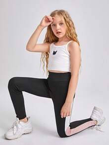 Tween Girl Contrast Side Seam Leggings - Black - View 6