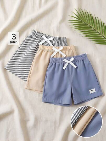 SHEIN Playful Pals 3件套幼儿男童绿色、黑色、灰色针织运动休闲短裤套装，94%棉，吸汗透气，恐龙提花图案，春夏新款，适合居家或户外穿着