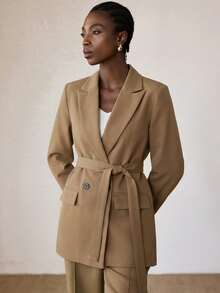 Aveloria Modichic Women's Lapel Collar Loose Long Sleeve Blazer And Wide Leg Pants Suit Set - Light Grey - View 2