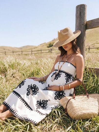 Boho Mama Vestido tubo casual estampado para maternidad
