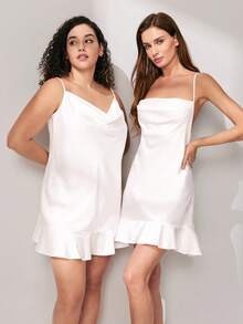 LUVLETTE Áo ngủ satin trắng mềm mại mùa hè - Thiết kế cổ đổ và lưng hở, chất liệu lụa mềm mại, thích hợp cho váy cưới. - trắng - Xem 11