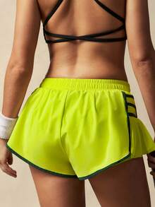 VARSIVA Women's Summer Neon Green Contrast Piping Loose Sports Shorts - Multicolor - View 4