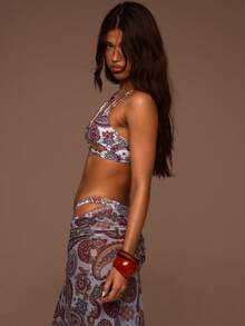 Musera Resort 佩斯利印花双肩带镂空比基尼上衣（仅上衣）夏季泳装海滩度假日常性感可爱波西米亚风旅行阳光 - 彩色 - 查看 3