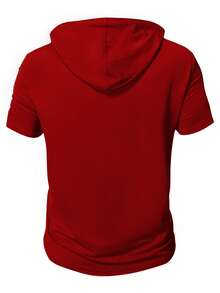 Manfinity Homme Plus Size Men's Casual Hooded Short Sleeve T-Shirt, Summer - Red - View 2