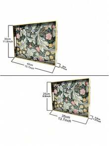 Rectangular Decorative Tray With Handles, Made Of Plastic, Green Plant Style, Suitable For Living Room Tabletop Storage And Decoration - Multicolor - View 2