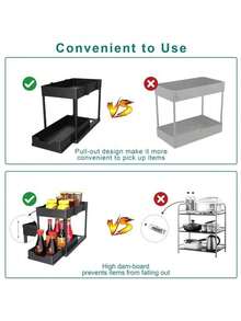 1pc Under Sink Pull-Out Storage Rack With Hooks, Single-Tier Sliding Drawer Organizer, Easy To Assemble And Clean For Kitchen Cupboard, Kitchen Storage Utensils, Storage Box, Organizer, Room Decoration, Suitable For Kitchen, Restaurant, Party, Camping, Gathering, Gift For Friends, Family Gift - Multicolor - View 6