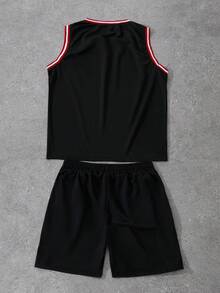 Manfinity Campus Court Plus Size Men's 23 Letter Print Sports Vest And Shorts Set Football - Black - View 4