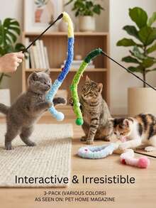 PETSIN 色彩鲜艳的毛绒玩具，带有逗猫棒和铃铛，可以让猫咪互动玩耍。 - 彩色 - 查看 2