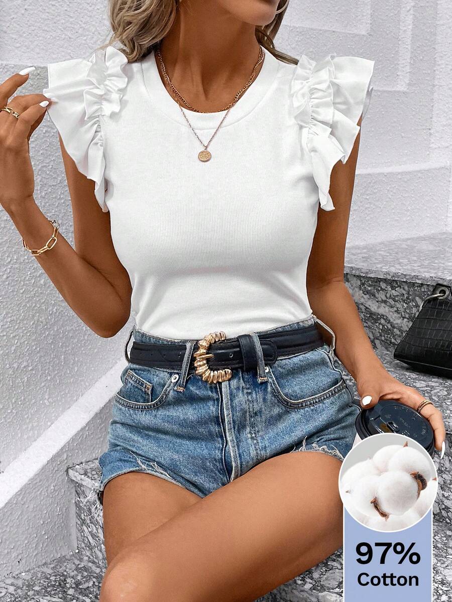 SHEIN Clasi Áo thun tay ngắn thoải mái cho nữ, màu trắng, thích hợp cho mùa hè. - trắng - Xem 1