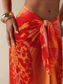 SHEIN BAE Bộ áo khoác ngoài và chân váy in họa tiết hoa dành cho nữ. - trái cam - Xem 7