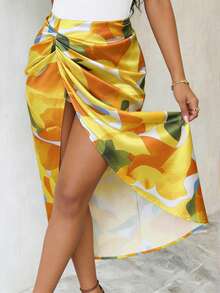 Eryvara Women's Spring/Summer Vacation Ruched Bodycon Slit Skirt - Multicolor - View 7