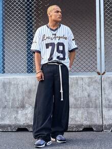 EVRINFINITE 男士复古宽松阔腿牛仔裤，先锋休闲街头服饰 - 时尚宽松工装裤 - 黑色 - 查看 3