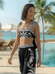 CAJUNI Chic Vacation Bicolor Chic Two Pieces Coord Set - Black and White - View 7