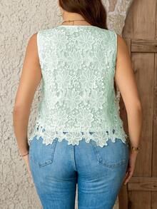 Nubod Blus Bordir Tanpa Lengan Leher Bulat untuk Wanita Ukuran Plus - Mint Green - View 2