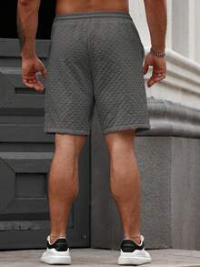 Manfinity Homme Pantalones cortos sueltos de hombre de unicolor con bolsillo con cordón y tela texturizada - Gris - Ver 2