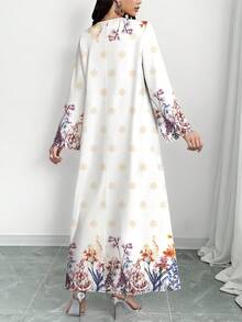 SHEIN Najma 复古碎花长裙，V领长袖碎花连衣裙，优雅白色长裙，春夏款 - 彩色 - 查看 2