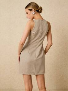 Poéselle 女士刺绣简约休闲无袖迷你连衣裙 - 杏色 - 查看 2