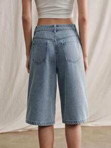 Anewsta 女士春夏时尚奢华性感镂空花卉刺绣浪漫派对度假蓝色休闲直筒牛仔裤 - 藍色 - 查看 7