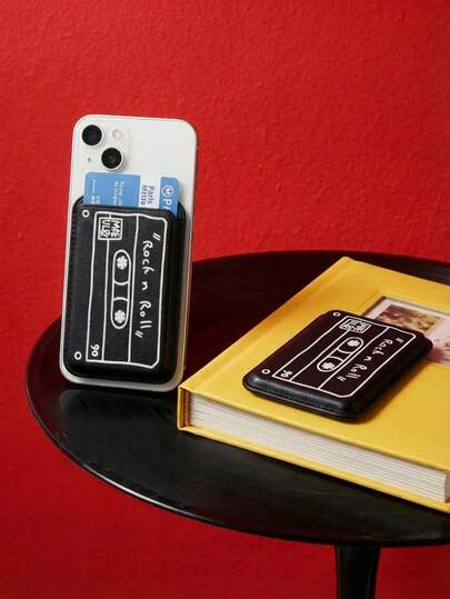Joivida 2pcs Cute Retro Tape Design PU Leather Magnetic Phone Card Holder, Black White Rock Music Pattern Adhesive Phone Wallet, Strong Magnetic Adsorption Credit Card Slot, Anti-Scratch Shockproof Phone Pocket, Retro Vintage Style Phone Accessories, Fashion Phone Decoration For Music Lovers, Daily Life & Leisure Outdoor Use, Durable PU Leather & TPU Material, Universal Stick On Phone Card Holder For Smartphones, Perfect Gift For Friends & Family, Y2K Aesthetic Phone Accessory