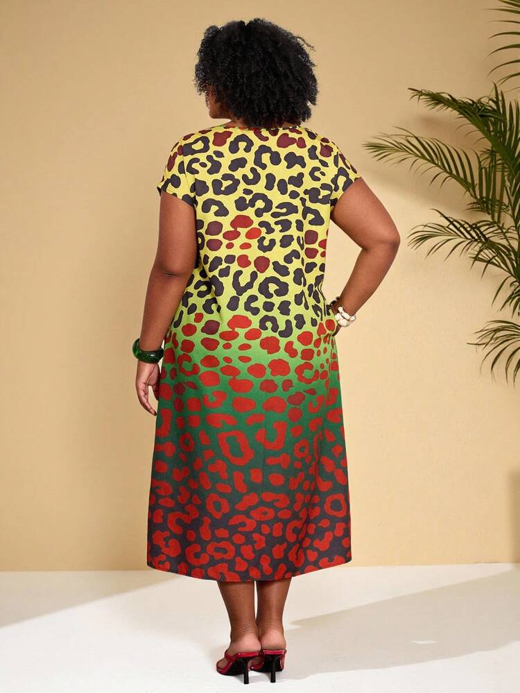 Plus Size Women's Short Sleeve Color Block Round Neck Gradation Print Beach Dress With Pocket\Summer\Vacation Plus Size Dresses For Women Bubu Dress African Plus Size Women Dresses  Summer Dress  Summer Outfits Summer Clothes Spring Dress Spring Outfit Women Spring Clothing Country Style For Women Country Dress For Women Vacation Outfits Women  Festival Outfits For Women Beach Outfits For Women