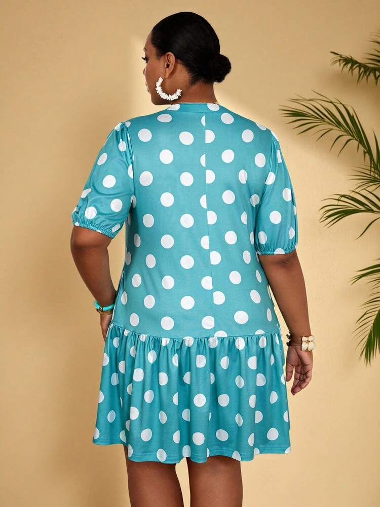 Plus Size Women Tie Collar Polka Dot Print Ruffle Casual Party Dress Polka Dot Dresses For Women Plus Size Summer Dresses For Women  Summer Dress  Summer Outfits Summer Clothes Spring Dress Spring Outfit Women Spring Clothing Country Style For Women Country Dress For Women Vacation Outfits Women  Festival Outfits For Women Beach Outfits For Women Polka Dot Dress