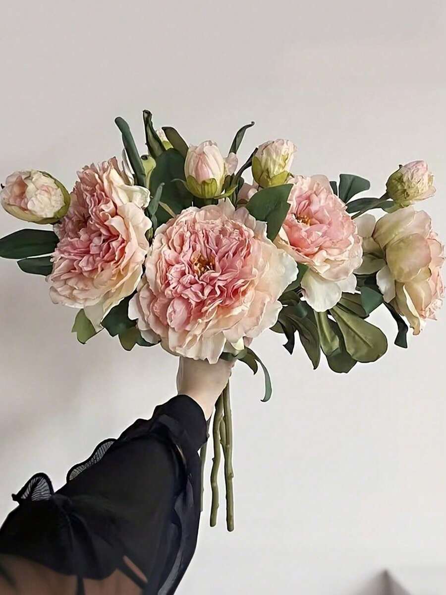 1/2/3支装，19.3英寸仿真牡丹花，带花苞和绿叶。逼真的仿真牡丹花，人造花，人造花枝，适用于家居装饰、婚礼花束、节日装饰、情人节礼物、母亲节礼物和派对中心摆件。玫瑰、婚礼装饰、花束、人造花、花束、花卉用品、仿真花、室内装饰、母亲节礼物、家居装饰、仿真花、春季装饰。 - 彩色 - 查看 1
