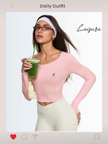 Eassivo Eassivo 女士长袖修身瑜伽上衣，普拉提训练运动服，跑步健身运动服 - 粉色 - 查看 10