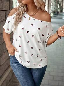 EMERY ROSE New Hot Selling Diagonal Shoulder Cherry Casual Women's T-Shirt - Multicolor - View 5