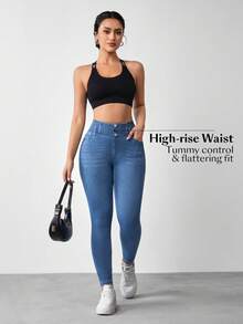 Flexra Women's Casual Sexy Washed High Waist Slim Fit Jeans Swimming Pastal Summer - Light Wash - View 7