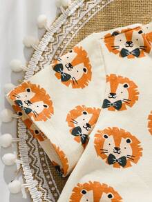 SHEIN Baby Boy Casual Cartoon Print T-Shirt And Shorts Set, Summer - Multicolor - View 4