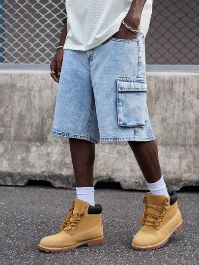 EVRINFINITE Men's Fashionable And Versatile Denim Shorts With Pockets, Going Out Plain Jorts Baggy Light Blue Denim Shorts, For Husband, Boyfriend Gifts Going Out Hang Out Commute College Street