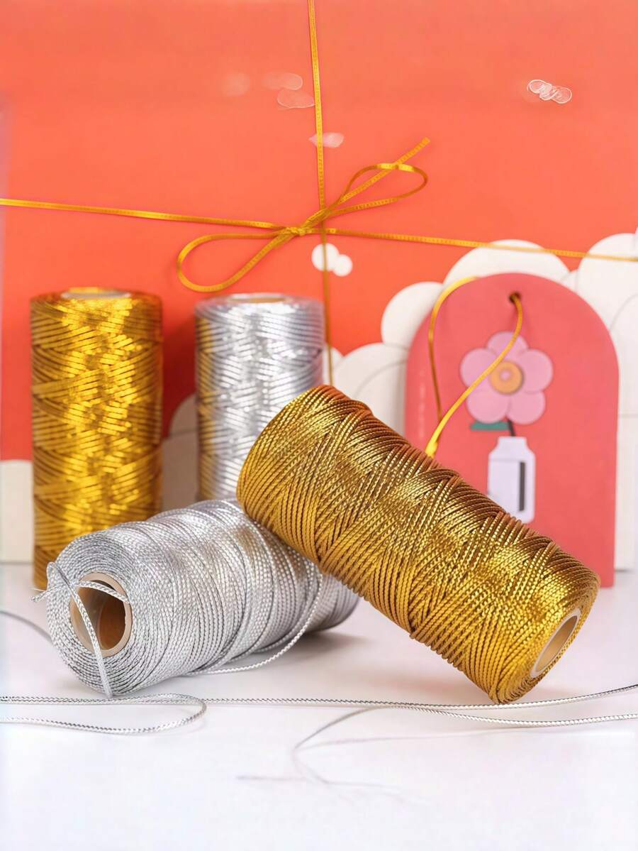 1/2 piezas Adornos colgantes para envolver regalos, suministros para fiestas, manualidades de costura, decoración del hogar, cuerda de macramé dorada y plateada, hilo retorcido, cinta, suministros de manualidades para el Día de San Valentín, cuerda, cinta, hilo de bricolaje - Multicolor - Ver 1