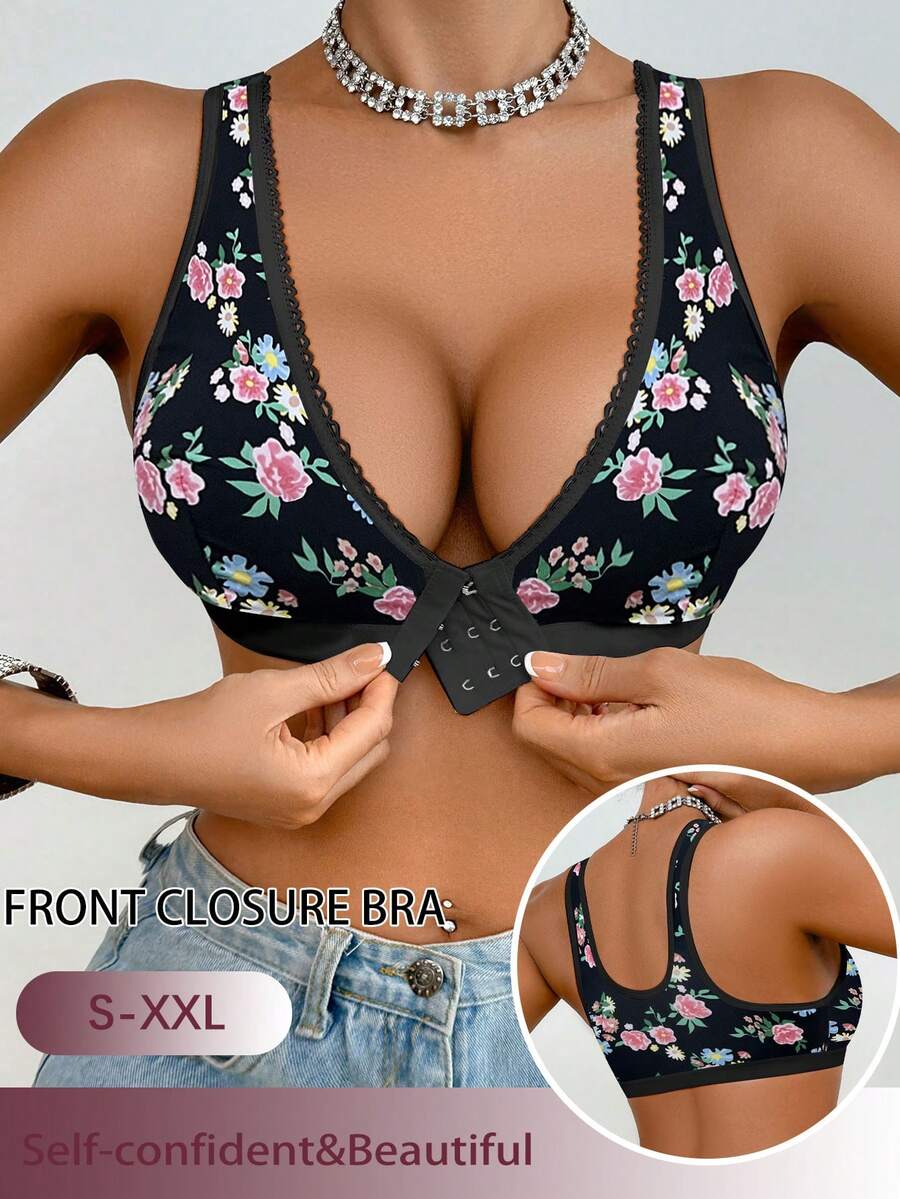 1pc Front Closure Wireless Bra For Women - Multicolor - View 1