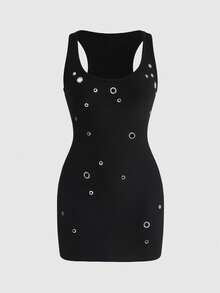 ROMWE Grunge Punk Đầm ngắn ôm sát gợi cảm cho lễ hội âm nhạc và tiệc tùng - màu đen - Xem 1