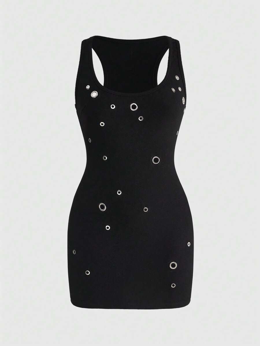 ROMWE Grunge Punk Đầm ngắn ôm sát gợi cảm cho lễ hội âm nhạc và tiệc tùng - màu đen - Xem 1