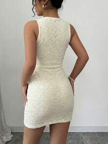 Elenzga Sleeveless Lace Bodycon Elegant Romantic Dress For Women - Apricot - View 2
