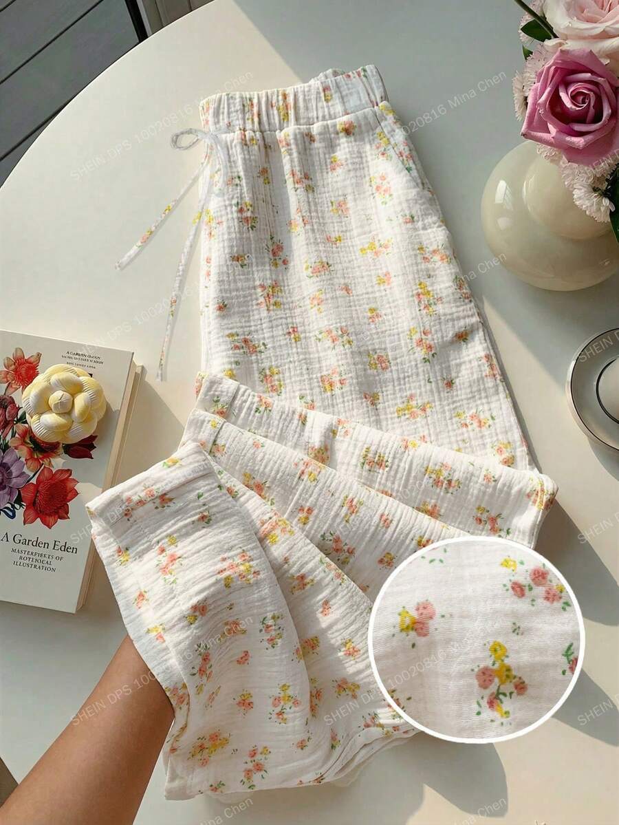 Comfortcana Quần ống rộng dáng suông, màu trơn, chất liệu vải nhăn, có dây rút, thích hợp cho kỳ nghỉ hè, cỡ lớn. - trắng - Xem 1