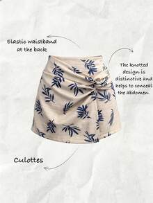 Franclia 女士优雅度假风扭结装饰阔腿裤，春夏沙滩套装，度假套装，沙滩装，高腰短裤，女士沙滩度假装，夏季服装，女士度假套装，女士沙滩装，沙滩风情装，女士沙滩度假装，沙滩装，沙滩套装 - 杏色 - 查看 3