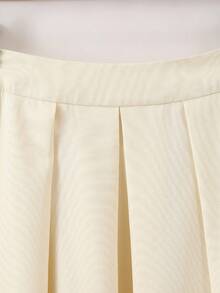 Franclia 女士两件套：纯色珍珠装饰短袖方领上衣和喇叭裙，优雅休闲通勤街头风穿搭，生日派对，婚礼宾客，2026春夏秋季新品 - 杏色 - 查看 5