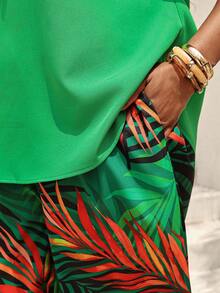 BrightlyHer Plus Size Women Casual Solid Color Top And Floral Print Pants Set Gym Brown Summer - Multicolor - View 4