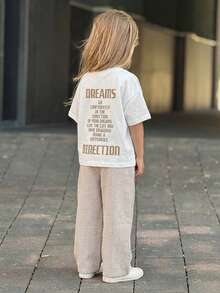 Dazy Kids Ung flicka rund halsad hjärtmönster kortärmad skjorta, sommarloungewear - Kaki - Visa 4